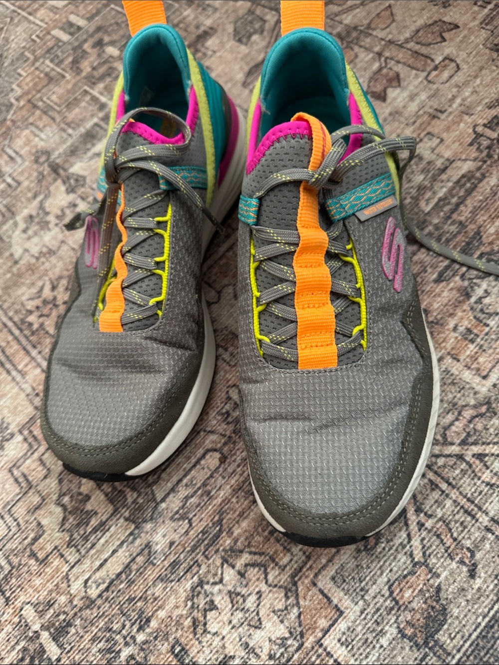Skechers Gray Sneakers with Orange, Teal & Pink Accents
